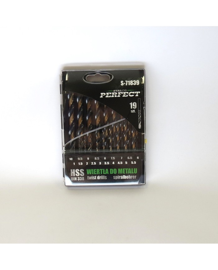 ZESTAW WIERTEŁ DO METALU DIN 338 19 ELEMENTÓW