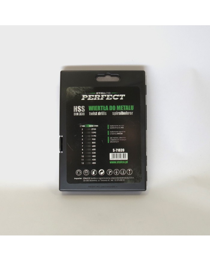 ZESTAW WIERTEŁ DO METALU DIN 338 19 ELEMENTÓW