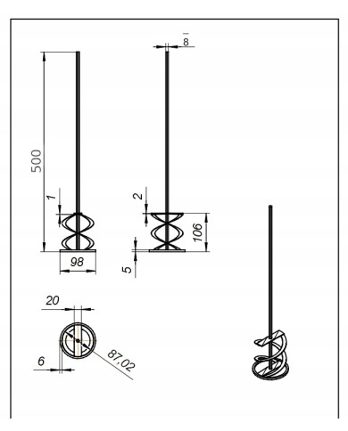 MIESZADŁO ZE STALI NIERDZEWNEJ SPIRALNE Z PŁASKOWNIKA FI 98MM