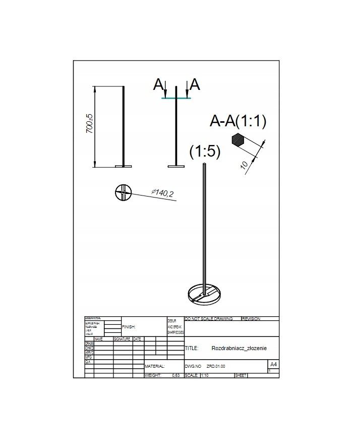 MIESZADŁO ZE STALI NIERDZEWNEJ - ROZDRABNIACZ FI 140MM