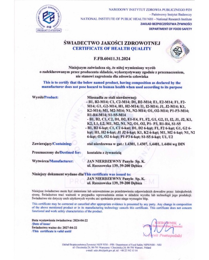 MIESZADŁO ZE STALI NIERDZEWNEJ - ROZDRABNIACZ FI 140MM