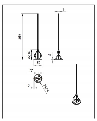 MIESZADŁO ZE STALI NIERDZEWNEJ SPIRALNE Z PŁASKOWNIKA FI 82MM NIERDZEWNE