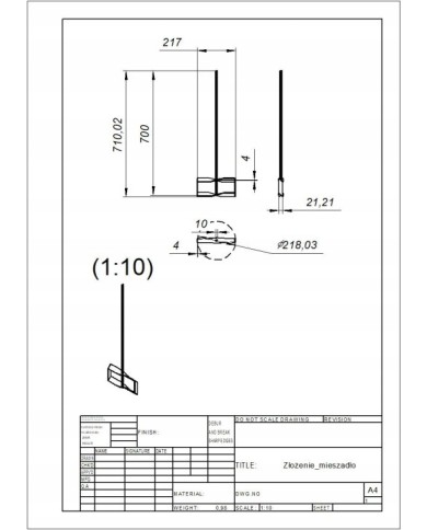 MIESZADŁO ZE STALI NIERDZEWNEJ PROSTOKĄT SZER.218MM M14