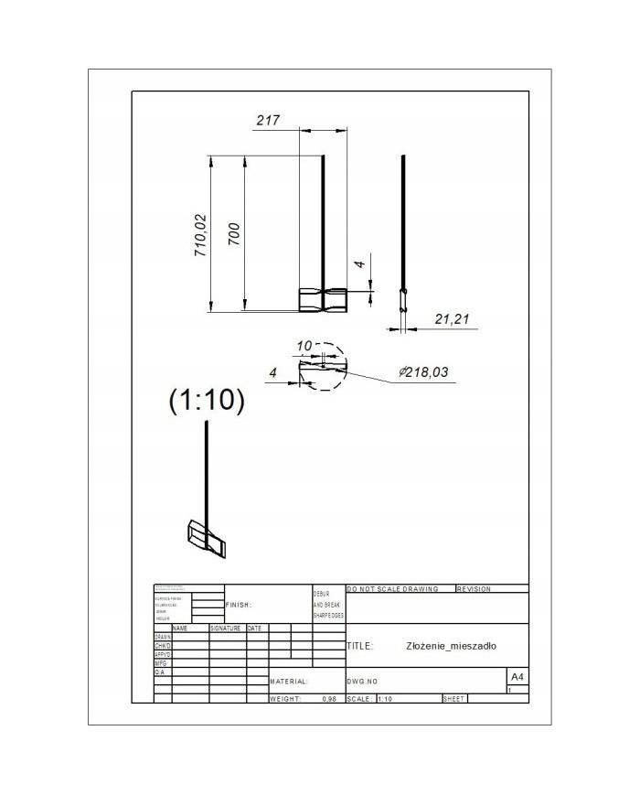 MIESZADŁO ZE STALI NIERDZEWNEJ PROSTOKĄT SZER.218MM M14
