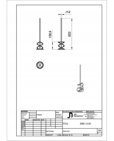 MIESZADŁO ZE STALI NIERDZEWNEJ SPIRALNE Z PŁASKOWNIKA FI 147MM BEZ GWINTU