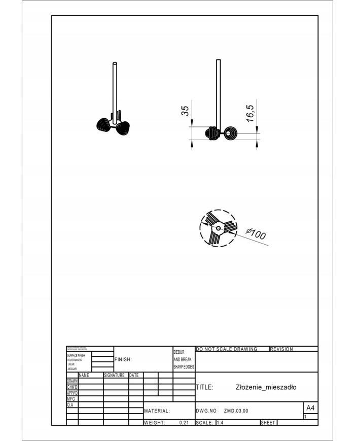 MIESZADŁO ZE STALI NIERDZEWNEJ - KOLUSZKA 1D FI 100MM M14